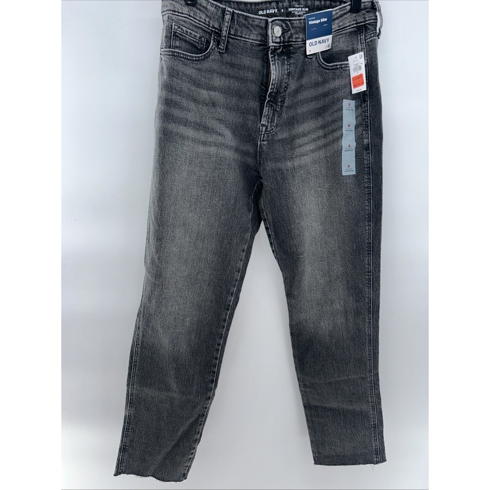 Old Navy Vintage Slim Jeans Womens 8 High Rise Grey Denim Raw Hem Frayed NWT